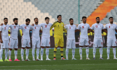 Iranian Players poses for one minute silent during FIFA World Cup Qualifier match between Iran v Cambodia at Azadi Stadium on October 10, 2019 in Tehran, Iran.
