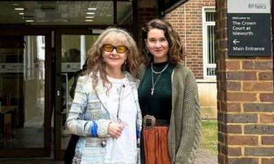 Jane Touil and Phoebe Plummer outside Isleworth Crown Court re Just Stop Oil Heathrow T5 paint protest