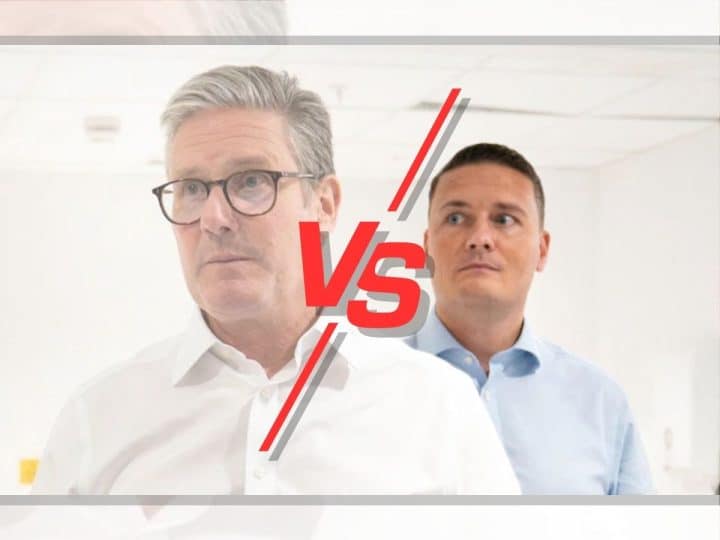 Keir Starmer and Wes Streeting with a 'vs' sign between them