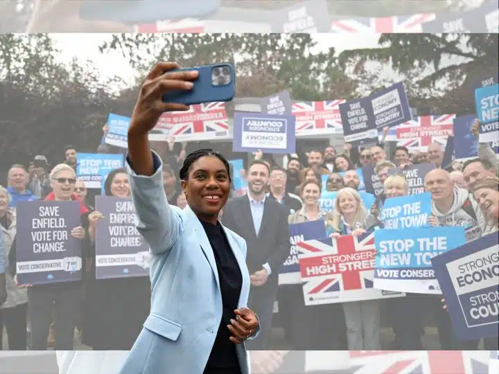 Kemi Badenoch in front of Tory supporters