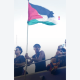 barcelona victory parade - lamine yamal holds up palestine flag