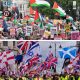 Two part image showing: Top: Nakba 78 march Bottom: Unite the Kingdom march London 16 May 2026 Green Party open letter to council leader
