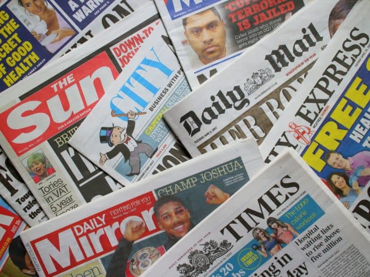 Illustrative image of multiple UK newspapers Media Sovereignty Act Media billionaires
