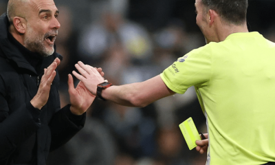 Pep Guardiola argues with ref Chris Kavanagh