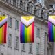 Progress Pride flags in London's Regent St Home Office detention of LGBTQI+ people