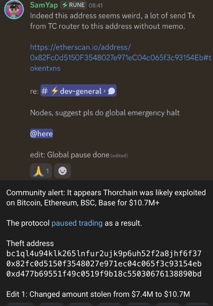 THORChain exploited for $10M, crypto analyst claims
