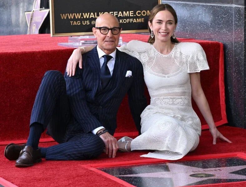 Stanley Tucci and Emily Blunt with Stars on Hollywood Walk of Fame