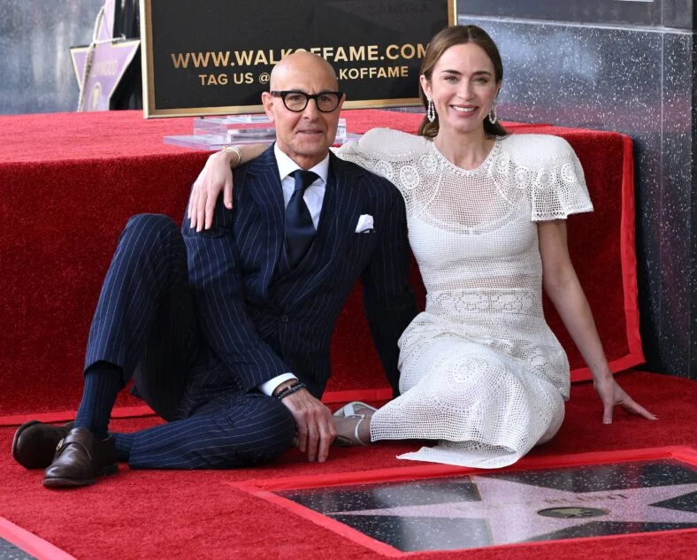 Stanley Tucci and Emily Blunt with Stars on Hollywood Walk of Fame