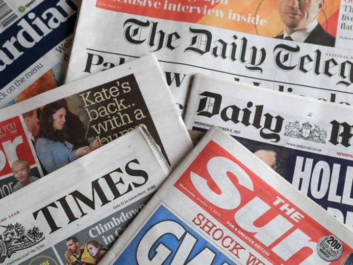 Image of multiple UK newspapers illustrating Media Sovereignty Act Corporate media