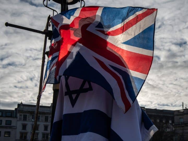 A Union flag and an Israel flag Complaint about UK Lawyers For Israel