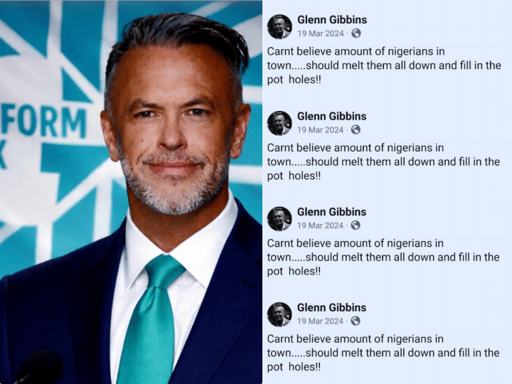 Reform UK suspends Glenn Gibbons over racist tweets