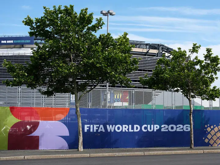 A general view of the preparations around Met Life Stadium as the signage is transitioned to become New York New Jersey Stadium ahead of the FIFA World Cup 2026 on May 26, 2026 in East Rutherford, New Jersey.