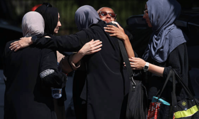 Muslims mourners outside Islamic Center of San Diego