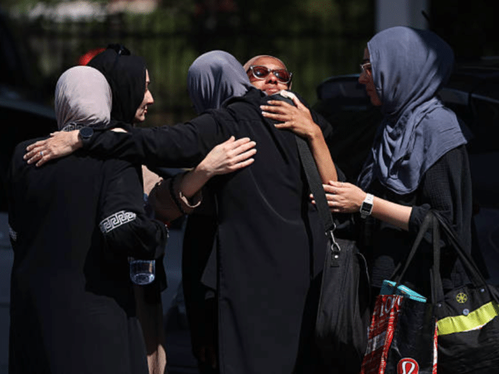 Muslims mourners outside Islamic Center of San Diego