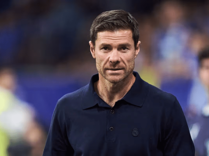 Xabi Alonso looks directly at the camera lens. He will be the new manager of Chelsea FC