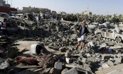 Bomb damage in Yemen. Arms trade complicity