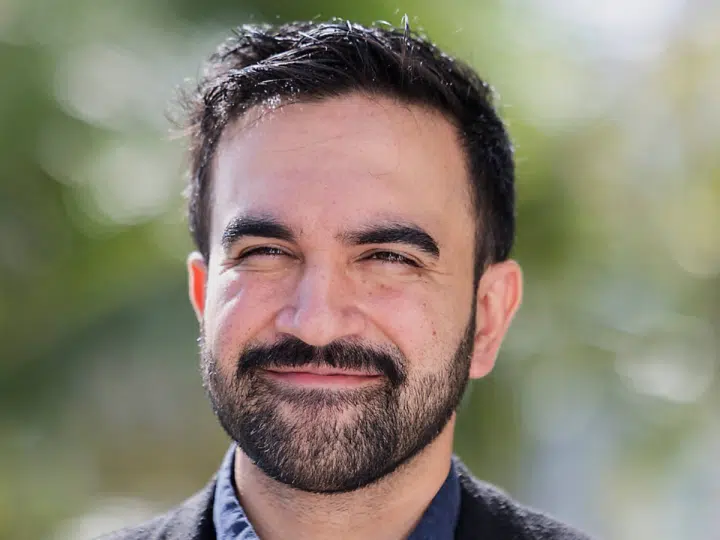 A sunny head shot of Zohran Mamdani