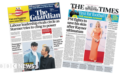 'Labour leadership rivals circle' and 'Golden boys' on Baftas red carpet