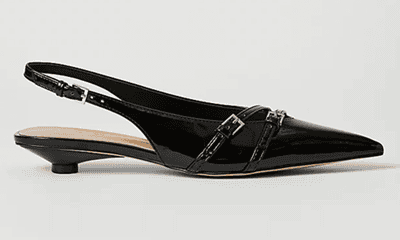 black patent strappy flats with teensy heel