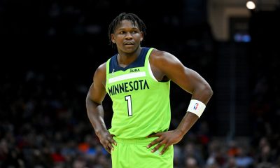 Anthony Edwards #1 of the Minnesota Timberwolves pauses during the second half against the Cleveland Cavaliers at Rocket Mortgage Fieldhouse on February 28, 2022 in Cleveland, Ohio. The Timberwolves defeated the Cavaliers 127-122.