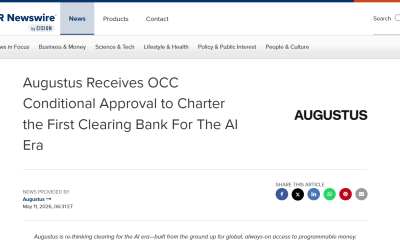 Augustus CEO Says Banks Can’t Be Rebuilt for AI as OCC Backs Stablecoin Bank