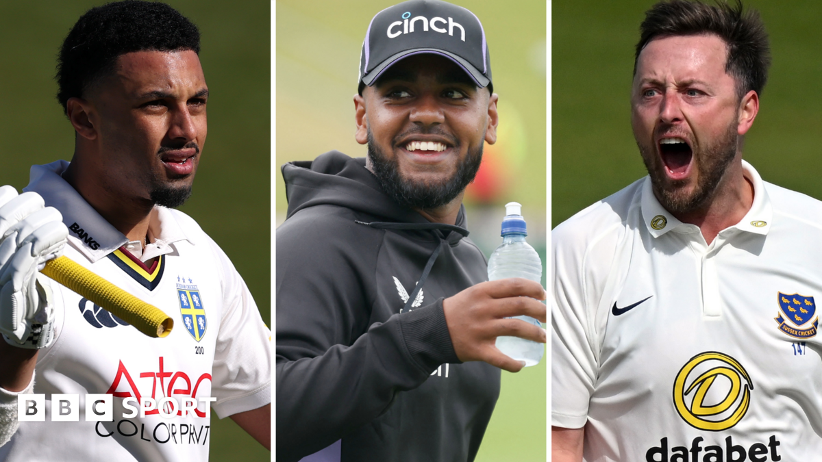Action pictures of Emilio Gay, left, Rehan Ahmed, centre, and Ollie Robinson