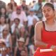 Emma Raducanu sighs as she watches the ball go past her for a winner at the 2026 French Open