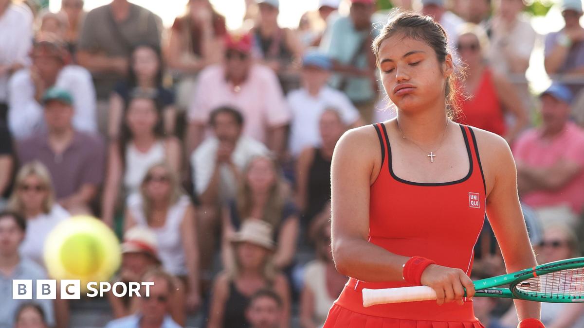 Emma Raducanu sighs as she watches the ball go past her for a winner at the 2026 French Open