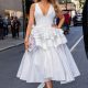 Blake Lively in a white gown as she arrives to the Late Show with Seth Meyers this afternoon in New York City
