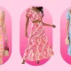 Pink, Floral and Blue matching skirt sets