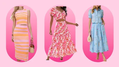 Pink, Floral and Blue matching skirt sets