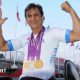 Alex Zanardi celebrates after winning a silver medal in the Team Relay event at the 2012 Paralympic Games. He also won two golds
