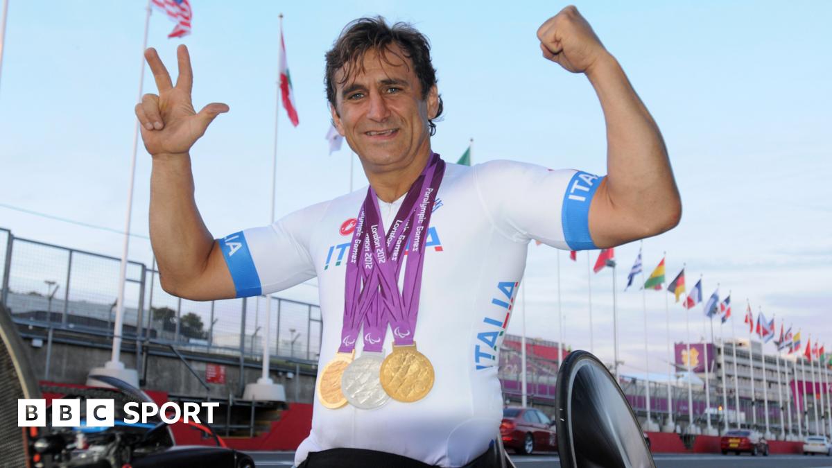 Alex Zanardi celebrates after winning a silver medal in the Team Relay event at the 2012 Paralympic Games. He also won two golds