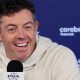 Rory McIlroy speaking at a news conference prior to the start of the US PGA Championship at Aronimink in Pennsylvania