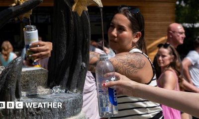 People using a water fountain to top up their water bottles in the Spring heat to keep cool and hydrated during the first heatwave of the year on 23rd May 2026 in London, United Kingdom. Temperatures are set to reach 30 degrees centigrade approximately in the capital, as people both enjoyed the sunshine and heat, while others sought shade to keep cool.