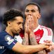 Paris St-Germain captain Marquinhos hugs his Brazilian team-mate Gabriel after the Arsenal defender missed a decisive penalty in their Champions League final shootout.