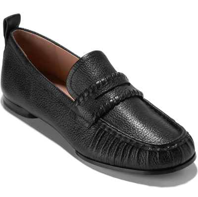 black leather travel loafer