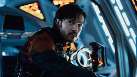 Diego Luna as Cassian Andor inside a ship, looking to the side with intensity.