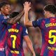 Marcus Rashford celebrates a goal for Barcelona