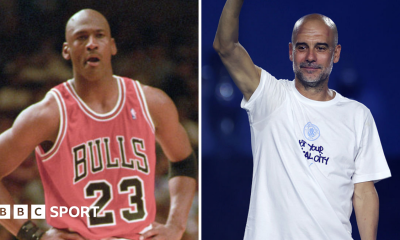 A split picture of Michael Jordan and Pep Guardiola