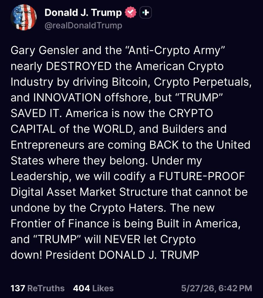 Trump Bullish “We Will Never Let Crypto Down” Commitment Sent Crypto Market Down