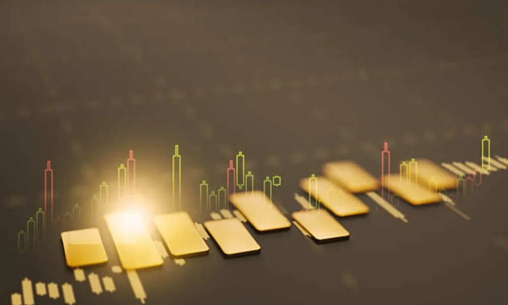 golden bar graph with with trading graph, gold trading.
