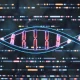 Colorful DNA helix with conceptual polymer sequencing data in the background