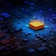 Quantum computer, Unique circuit board with glowing light, Artificial Intelligence concept technology background, 3D rendering