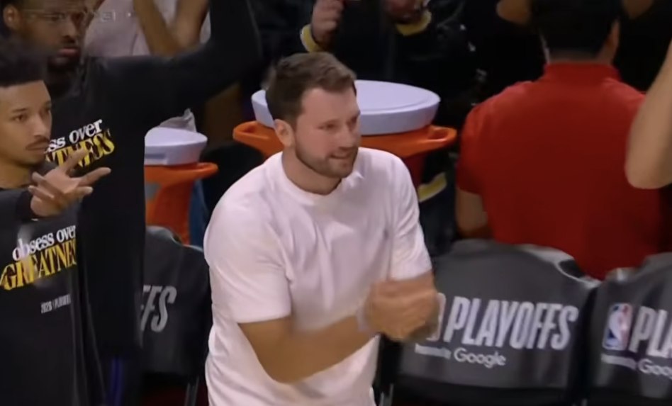 Luka Doncic Cheers Lakers from Bench in Game 2 as