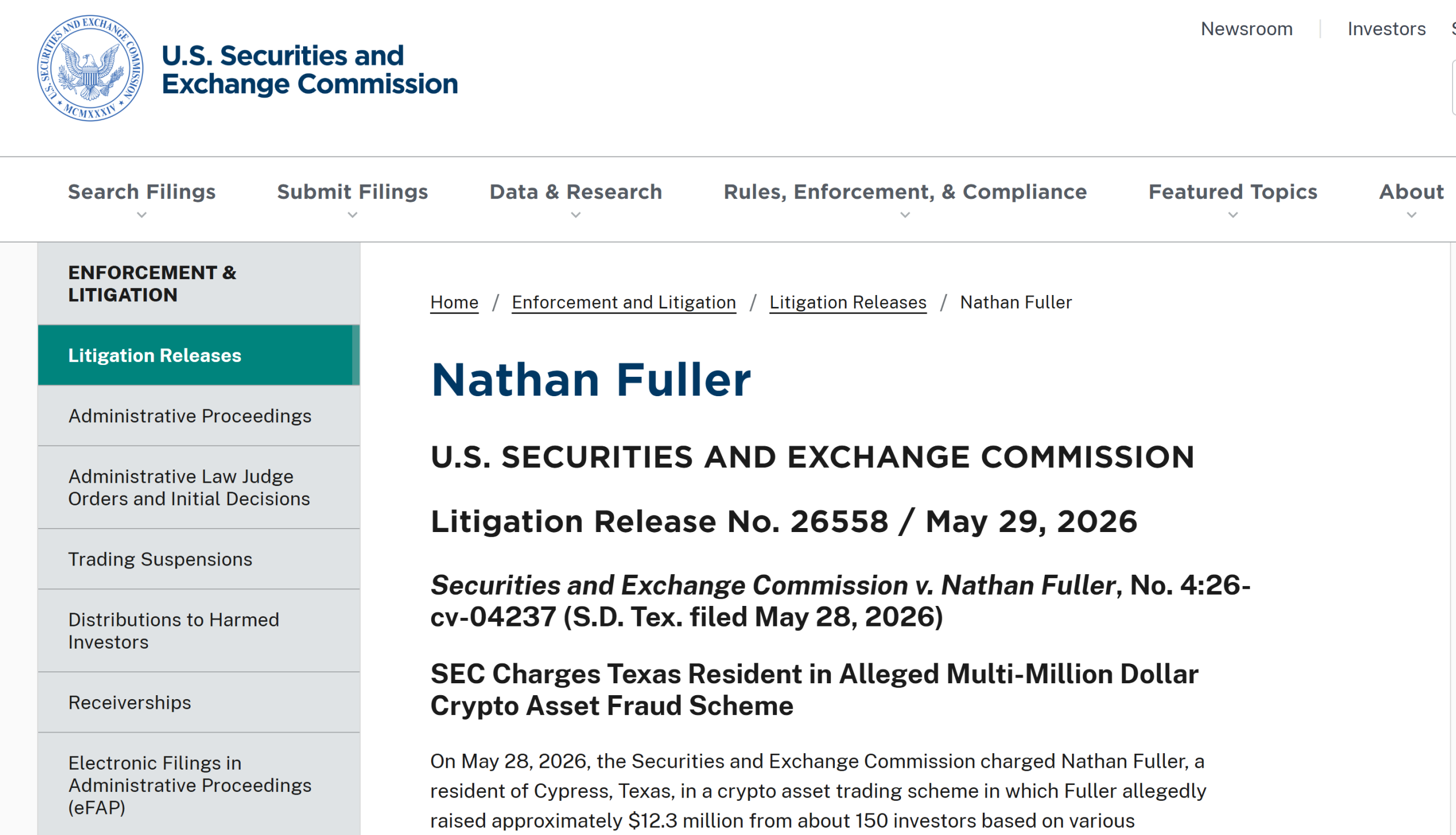 SEC Charges Texas Man With $12.3M Crypto Fraud Using Fake AI Trading Bots