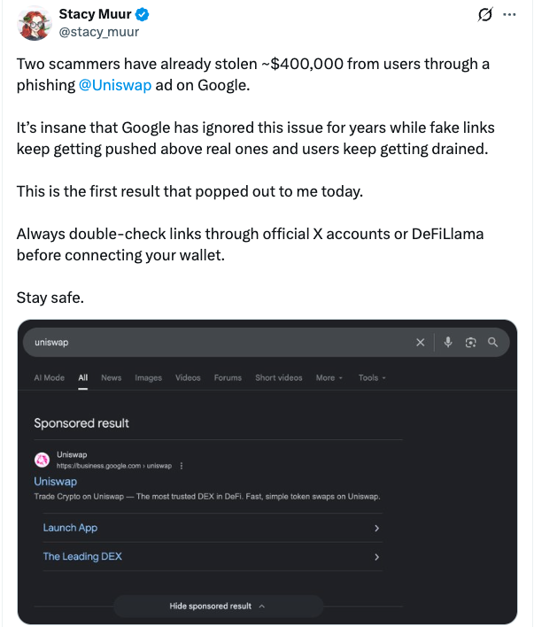 Phishing Scammers Net $400K With Fake Uniswap Google Ads