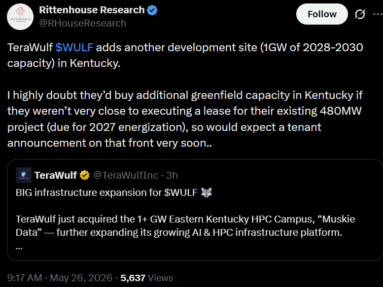 TeraWulf Buys entucky Site for 1 GW AI Data Center Expansion