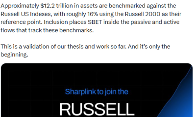 Sharplink, Gemini Among Crypto Firms Eyed for Russell Indexes