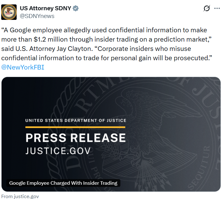 Google Software Engineer Faces Charges Over Polymarket Bets